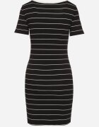 romee's Rochie Neagră Din Bumbac În Dungi Cu Croi Mulat Tiamirene