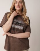 romee's T-shirt Maro din Bumbac cu Croială Oversize cu Imprimeu Orinvyra