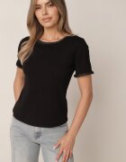 romee's T-shirt minimalist din bumbac decorat cu împletituri Thessele Negru