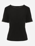 romee's T-shirt minimalist din bumbac decorat cu împletituri Thessele Negru