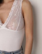 romee's Top de lenjerie din bumbac alb cu partea superioară din plasă și dantelă Bervisa