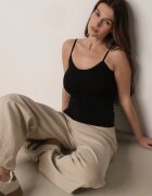 romee's Top de lenjerie Negru din Bumbac Decorat cu Bordură din Dantelă Bervina