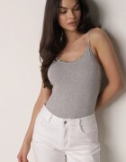 romee's Top Gri închis de lenjerie din bumbac decorat cu tiv din dantelă Bervina