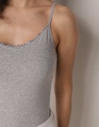 romee's Top Gri închis de lenjerie din bumbac decorat cu tiv din dantelă Bervina