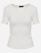 romee's Tricou Alb Striat Decorat pe Laterale cu Încrețituri Nedisa