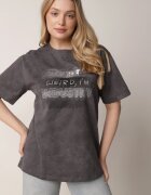 romee's Tricou Gri închis din bumbac cu croială supradimensionată cu inscripție Orinvyra