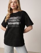 romee's Tricou Negru din Bumbac cu Croială Oversize cu Scrisul Orinvyra