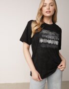 romee's Tricou Negru din Bumbac cu Croială Oversize cu Scrisul Orinvyra