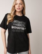 romee's Tricou Negru din Bumbac cu Croială Oversize cu Scrisul Orinvyra