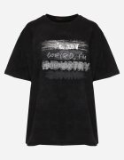romee's Tricou Negru din Bumbac cu Croială Oversize cu Scrisul Orinvyra