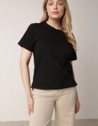 romee's Tricou Negru din Bumbac cu Spate Mai Lung și Decupaje Laterale Cordalea