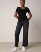 romee's Tricou Negru Striat Decorat pe Laterale cu Încrețituri Nedisa