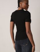 romee's Tricou Negru Striat Decorat pe Laterale cu Încrețituri Nedisa