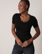 romee's Tricou Negru Striat Decorat pe Laterale cu Încrețituri Nedisa