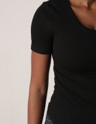 romee's Tricou Negru Striat Decorat pe Laterale cu Încrețituri Nedisa