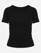romee's Tricou Negru Striat Decorat pe Laterale cu Încrețituri Nedisa