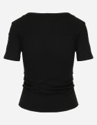 romee's Tricou Negru Striat Decorat pe Laterale cu Încrețituri Nedisa