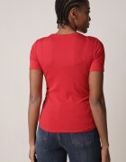 romee's Tricou Roșu Reiat Decorat pe Laterale cu Volănașe Nedisa