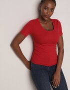 romee's Tricou Roșu Reiat Decorat pe Laterale cu Volănașe Nedisa
