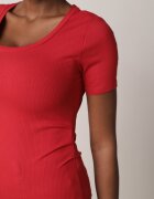 romee's Tricou Roșu Reiat Decorat pe Laterale cu Volănașe Nedisa