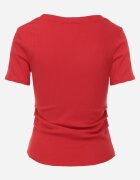 romee's Tricou Roșu Reiat Decorat pe Laterale cu Volănașe Nedisa