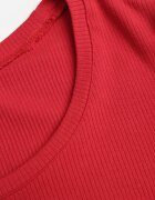 romee's Tricou Roșu Reiat Decorat pe Laterale cu Volănașe Nedisa