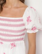 rosa Bluză Alb-Fucsia din bumbac cu umerii goi cu broderii decorative Merafina