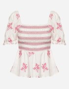 rosa Bluză Alb-Fucsia din bumbac cu umerii goi cu broderii decorative Merafina