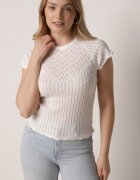rosa Bluză Albă din Tricot Ajurat cu Mâneci Scurte Tolina
