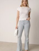 rosa Bluză Albă din Tricot Ajurat cu Mâneci Scurte Tolina