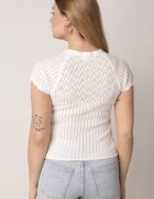 rosa Bluză Albă din Tricot Ajurat cu Mâneci Scurte Tolina