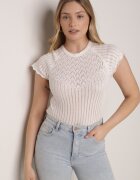 rosa Bluză Albă din Tricot Ajurat cu Mâneci Scurte Tolina