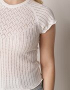 rosa Bluză Albă din Tricot Ajurat cu Mâneci Scurte Tolina