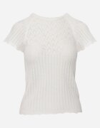 rosa Bluză Albă din Tricot Ajurat cu Mâneci Scurte Tolina