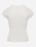 rosa Bluză Albă din Tricot Ajurat cu Mâneci Scurte Tolina
