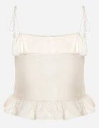 rosa Bluză Bej de Bumbac Decorată cu franjuri volane și broderii Milorea