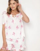 rosa Bluză Fucsia din vâscoză decorată cu broderie și legătură Nilaruna