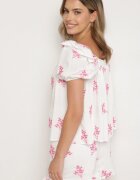 rosa Bluză Fucsia din vâscoză decorată cu broderie și legătură Nilaruna