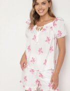 rosa Bluză Fucsia din vâscoză decorată cu broderie și legătură Nilaruna