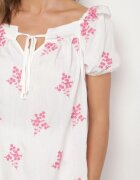 rosa Bluză Fucsia din vâscoză decorată cu broderie și legătură Nilaruna