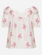 rosa Bluză Fucsia din vâscoză decorată cu broderie și legătură Nilaruna