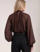 rosa Bluză oversize din șifon cu pliuri și guler înalt cu tip cravată Cornnella Maro