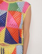rosa Bluză Roz-galbenă din bumbac ajurată cu motiv geometric Tiloma