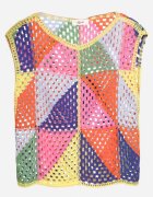rosa Bluză Roz-galbenă din bumbac ajurată cu motiv geometric Tiloma