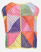 rosa Bluză Roz-galbenă din bumbac ajurată cu motiv geometric Tiloma