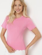 rosa Bluză Roză Tricotată cu Mânecă Scurtă Bellalanie