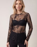rosa Bluză tunică din dantelă transparentă cu motiv floral Triaka Neagră