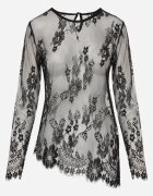 rosa Bluză tunică din dantelă transparentă cu motiv floral Triaka Neagră