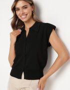 rosa Bluză Vestă Neagră cu Guler polo și Umeri subliniați Naledia