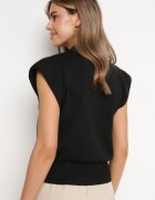 rosa Bluză Vestă Neagră cu Guler polo și Umeri subliniați Naledia